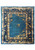 Antique 7x9 Chinese Peking rug with sky blue open field, gold vases and navy pictorial borders