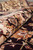 Rolled edge close-up highlighting silk sheen in the beige border and rust field blossoms