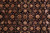 Detailed field pattern of rust palmettes, paisley boteh and cream rosettes on deep black