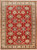 9' x 12'5" Super Kazak rug with tomato red field and rows of ivory diamond medallions