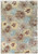 Contemporary floral wool rug with rust, gold and light blue blossoms across a soft sage field