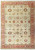 Light beige Ziegler rug with coral red border, green rosettes and all-over floral lattice