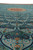 Turquoise lattice field receding toward the golden sunburst medallion of this hand-knotted silk Oriental rug