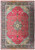 Full overhead view of 11'4" x 16' Persian Kerman rug with raspberry red floral field