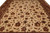 Close view of scrolling vines, palmettes and olive leaves across the warm beige ground