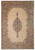Full overhead view of 10' x 15'2" Persian Kerman rug with beige field and floral medallion