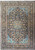 Navy blue Persian Kashan rug with ivory turquoise floral medallion and multiple borders, full view