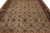 9'2 x 12'2 Indian wool rug close-up, green lattice field with rust and olive flowers