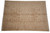 Beige and taupe hand-knotted Turkish rug photographed flat, showing floral lattice and triple border frame