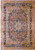 Antique Persian Tabriz rug with rust field, navy star medallion and ivory floral borders shown flat