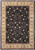 Black field Oriental rug with beige floral border and all-over vine design shown flat overhead