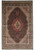 Overhead view of 6'8" x 10' Persian Tabriz Mahi rug with red medallion on brown field