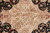 Medallion center close-up with 8 petal rosette, peach ground and maroon rose accents