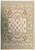 Overhead view of 8 x 10 Aubusson flat weave rug with ivory rose field and light green border