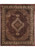 Full overhead view of ruby red Mahi rug with ivory diamond medallion and floral border