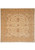 Overhead view of beige and gold square Chobi Peshawar rug with all over floral design