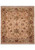 Full view of peach and olive green square Jaipur rug with all over floral rosette field