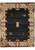 Full view of 11'10" x 15' Persian Gabbeh rug with black field and beige geometric border