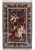 Full view of 4' x 6' silk pictorial rug with navy field, cherubs and musicians