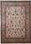 Full overhead view of ivory Persian Isfahan rug with red and navy all over floral design