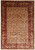 Golden beige field with burgundy border, all over floral hand-knotted Oriental rug in 7x10 size