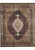 Overhead view of 8x10 black Mahi Tabriz design rug with ivory diamond medallion and beige borders