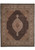 Full overhead view of 8'3" x 10'3" Mahi Tabriz design rug with black field, ivory medallion