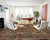 Rust medallion rug styling idea with white sofa, Barcelona chairs and pale wood coffee table