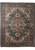Forest green Serapi Heriz rug with ivory spandrels, golden medallion and burgundy floral main border