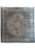 Overhead view of square Persian Mahi Tabriz rug with ivory herati field and green borders
