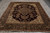 Wide angle view of Tabriz Mohtasham design rug, deep burgundy field framed by cream inner border