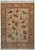 Full view of 4' x 6' beige silk hunting rug with mounted archers and leaping lions