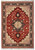 Full view of 5'2" x 6'6" Persian Tabriz rug, rust field, ivory star medallion, navy border