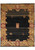 Black field 12x15 Gabbeh modern rug with gold border and burgundy roundel medallions