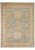 Full overhead view of sky blue Chotan Chobi rug with ivory roundels and stepped key border