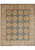 Overhead view of 8' x 9'6" blue Ziegler Chobi rug with ivory palmette border