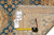 Reverse of rug with dealer tag reading F-4342 and a tape measure for scale