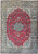 Red Persian Isfahan Najafabad rug with ivory border and layered blue star center medallion