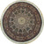 Overhead studio view of round wool and silk rug with beige field and star medallion