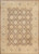 Full view of 10x14 brown Khotan Chobi rug with ivory border and all over rosettes