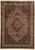 Full view of brown and ivory Mahi Tabriz design rug with central floral medallion