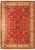 Overhead view of red Persian Tabriz rug with ivory border and dense all-over floral field
