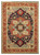 Navy and coral Serapi rug with ivory main border, hand-knotted wool geometric medallion design