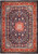 Navy blue Persian Sarough rug with red orange floral medallion and five band border