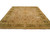 9x12 hand-knotted Oriental rug shown at an angle, taupe ground framed by olive green floral border
