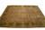 Angled floor view showing olive border, ivory guard stripes and taupe field of this living room rug