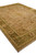 9x12 wool rug seen from the side, olive green border meeting the soft taupe interior field