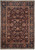 Overhead view of burgundy and navy hand-knotted wool rug with all-over floral vine field