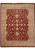 Burgundy Peshawar Chobi rug with green border and ivory floral vines, photographed flat from above