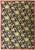 Black English Garden needlepoint rug with rose pink blooms, gold birds and crimson red border